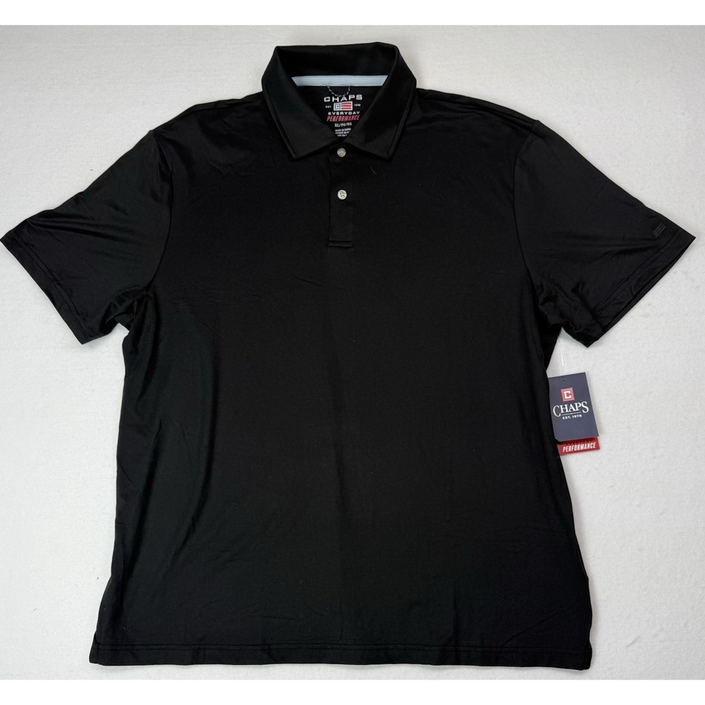 NWT Chaps Mens Everyday Performance Polo Shirt XL Black Driwear Stretch